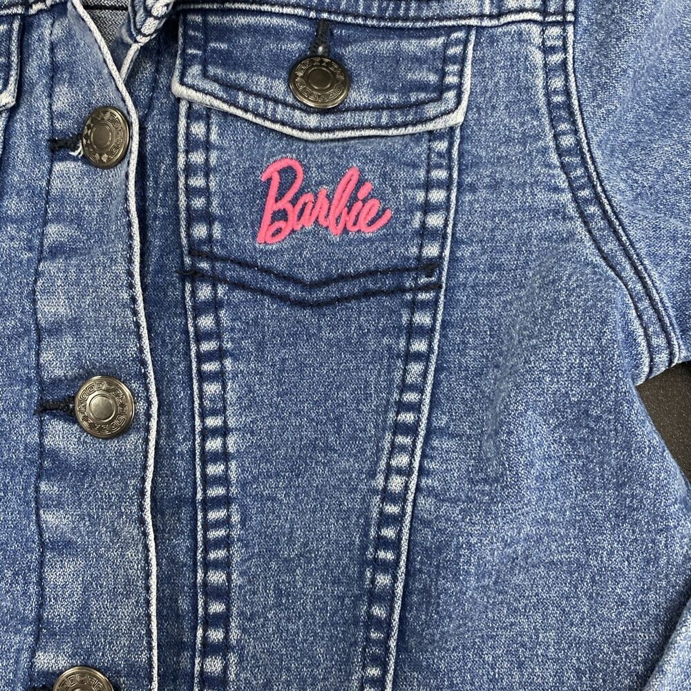 Barbie Denim Jacket Girls Size 7 Embroidered Patches Strong Girls Make Waves - Picture 5 of 16